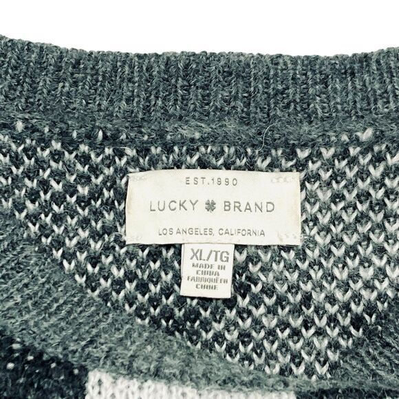 Lucky Brand Wool Blend Sweater Women XL Gray Black Camo Crewneck Hunter Pullover - Picture 15 of 16